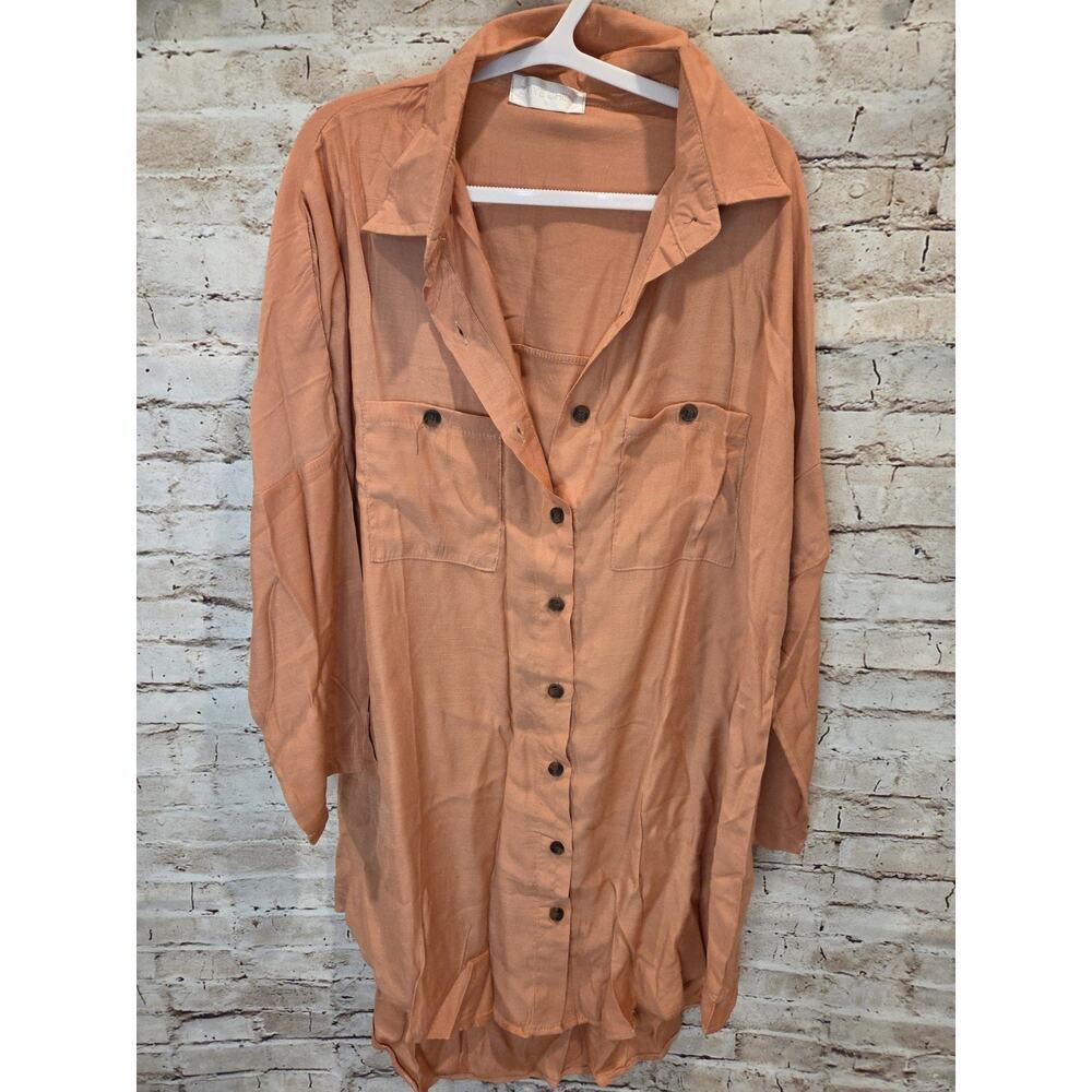 Zoye Chen Green 3/4 Sleeve Button Up Blouse Swim Cover Up Women’s Size Small